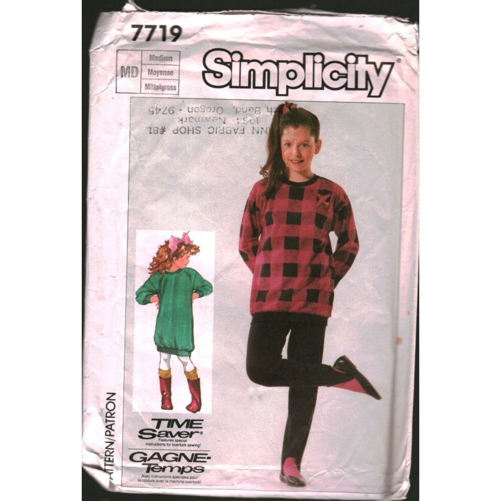 Simplicity 7719 Girls Tunic Top and Stirrup Pants Sewing Pattern Size Medium‎